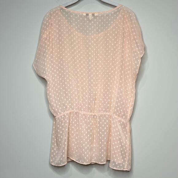 Black Rainn Peach Sheer Swiss Dot Shirt Size L Sleeveless - Picture 5 of 9